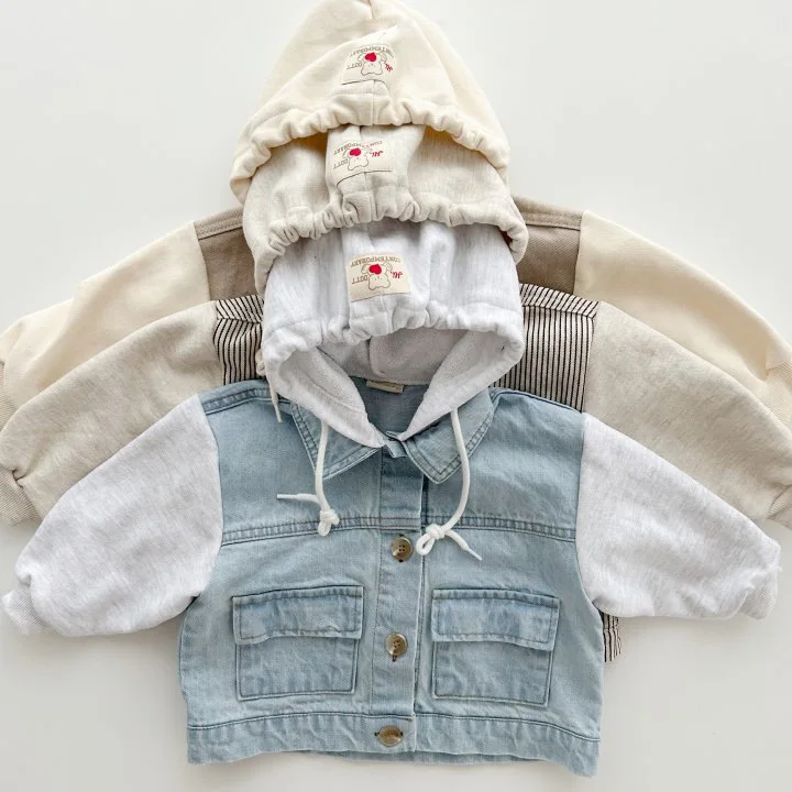 Autumn Baby Hooded Coat Children Casual Denim Coat Boys Hoodie Infant Girls Striped Outerwear Kids Clothes