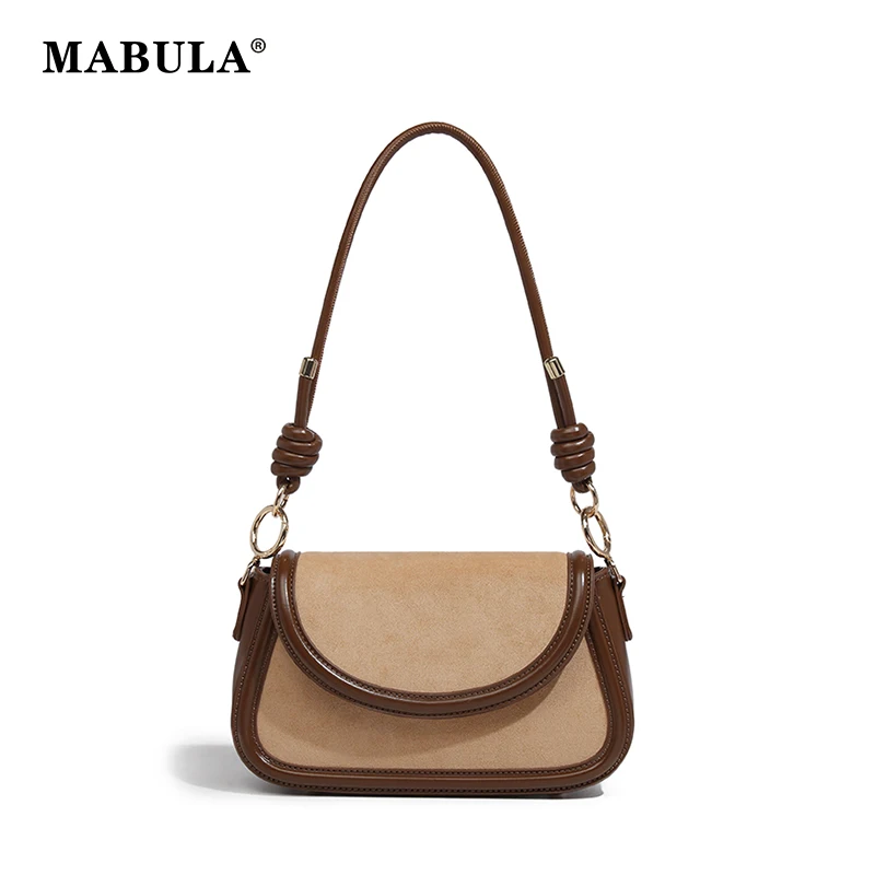 

MABULA Chic Handle Flap Cover Shoulder Bag for Women Soft Vegant Leather Underarm Purse Fashion Simple Crossbody Phone Handbag
