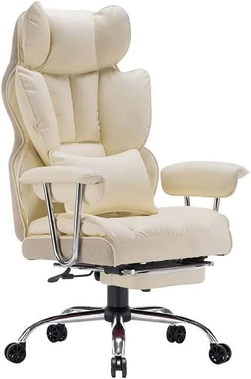 

Office Chair Big High Back Chair PU Leather Computer Chair Managerial Executive Swivel Chair with Lumbar Support (Dark Beige) Ac