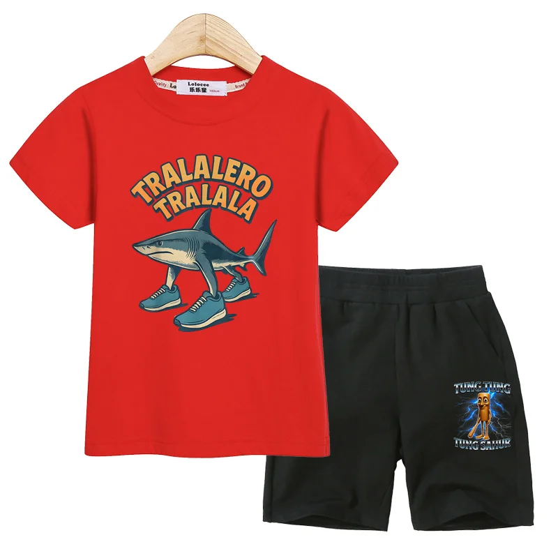 Children's Italian Brainrot Clothes Boys Summer T-shirt Tralalero Tralala Shorts Short Sleeved 2-piece Sets 3 Children's Italian Brainrot Clothes Boys Summer T-shirt Tralalero Tralala Shorts Short Sleeved 2-piece Sets - Image 3