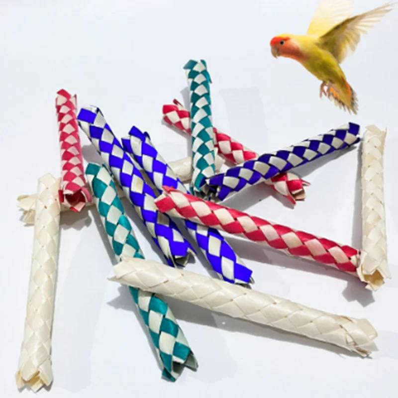 Parrot Bite Soothing Toy Handmade Wooden Finger Cover Colorful Woven Tube Toy Accessories Birdcage Accessories 4