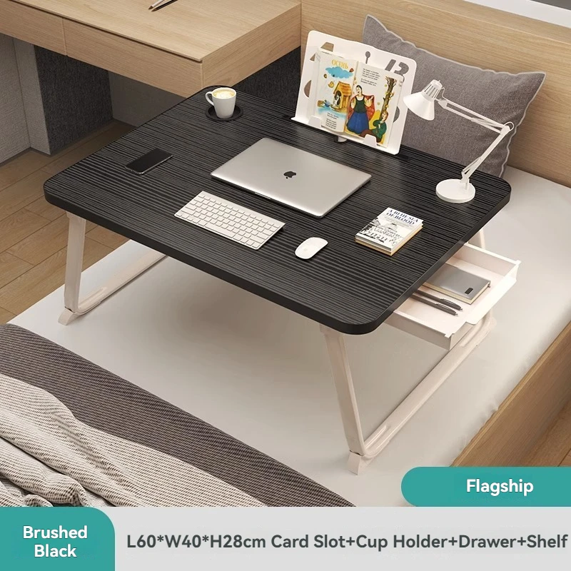 Foldable Small Table aluminum folding table with Cup Holder Drawer Bookshelf Anti Slip Pad for Dormitory Study