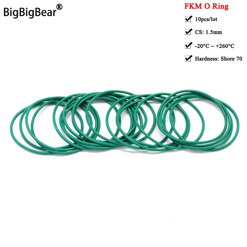 FKM O 링 CS 1.5mm OD 5  50mm 씰링 개스킷, 절연 오일 고온 저항 불소 고무 O 링 녹색 10 개