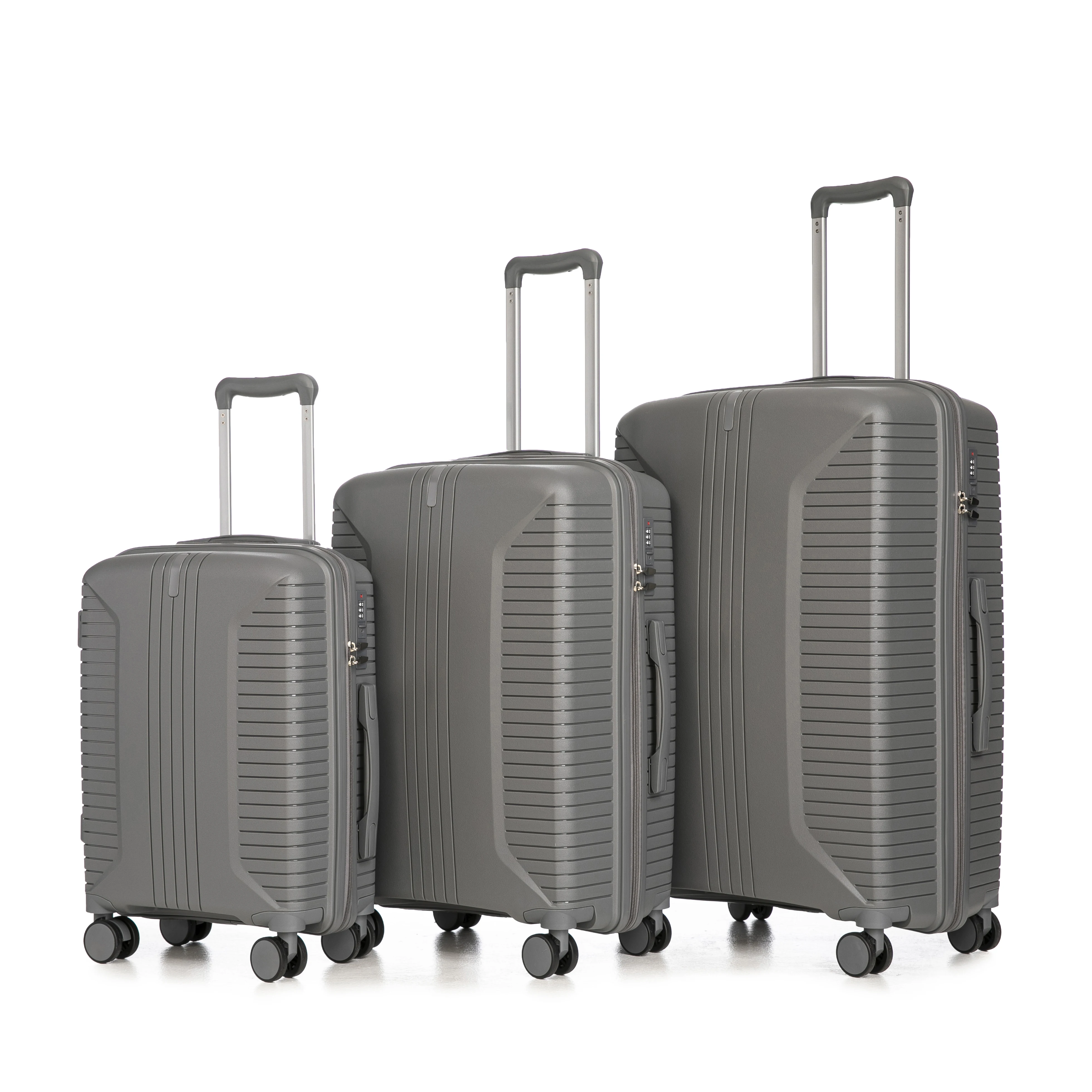 Ensemble de bagages légers en PP 3 pièces (valises rigides à roulettes 20"/24"/28"), avec serrure à combinaison intégrée, poignées latérales, crochets de suspension et pieds de protection 1 Ensemble de bagages légers en PP 3 pièces (valises rigides à roulettes 20"/24"/28"), avec serrure à combinaison intégrée, poignées latérales, crochets de suspension et pieds de protection 1