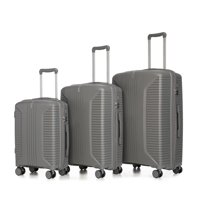 Ensemble de bagages légers en PP 3 pièces (valises rigides à roulettes 20"/24"/28"), avec serrure à combinaison intégrée, poignées latérales, crochets de suspension et pieds de protection 1