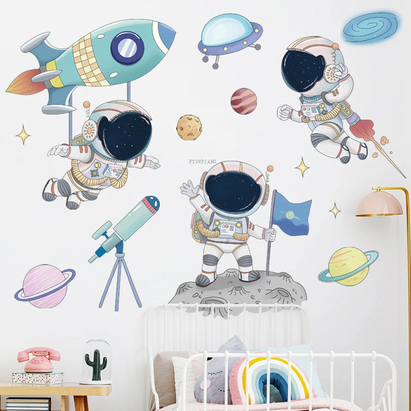 Space Theme Astronaut Wall Sticker Dormitory Living Room Wall Decor Self-adhesive Bedroom 3d Kids Room Decoration Home Decor