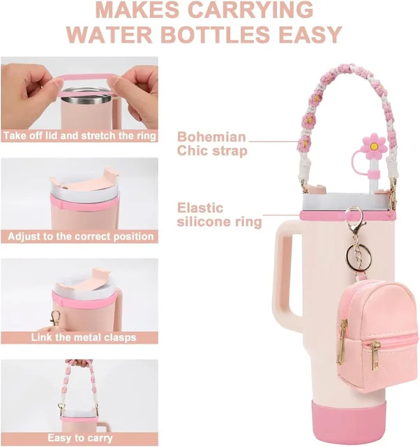 9PCS Cup Accessories Set Water Bottle Handle Strap Coin Purse Silicone Cup Boot Straw Cover for Stanley Cup 30oz & 40oz Tumbler 4