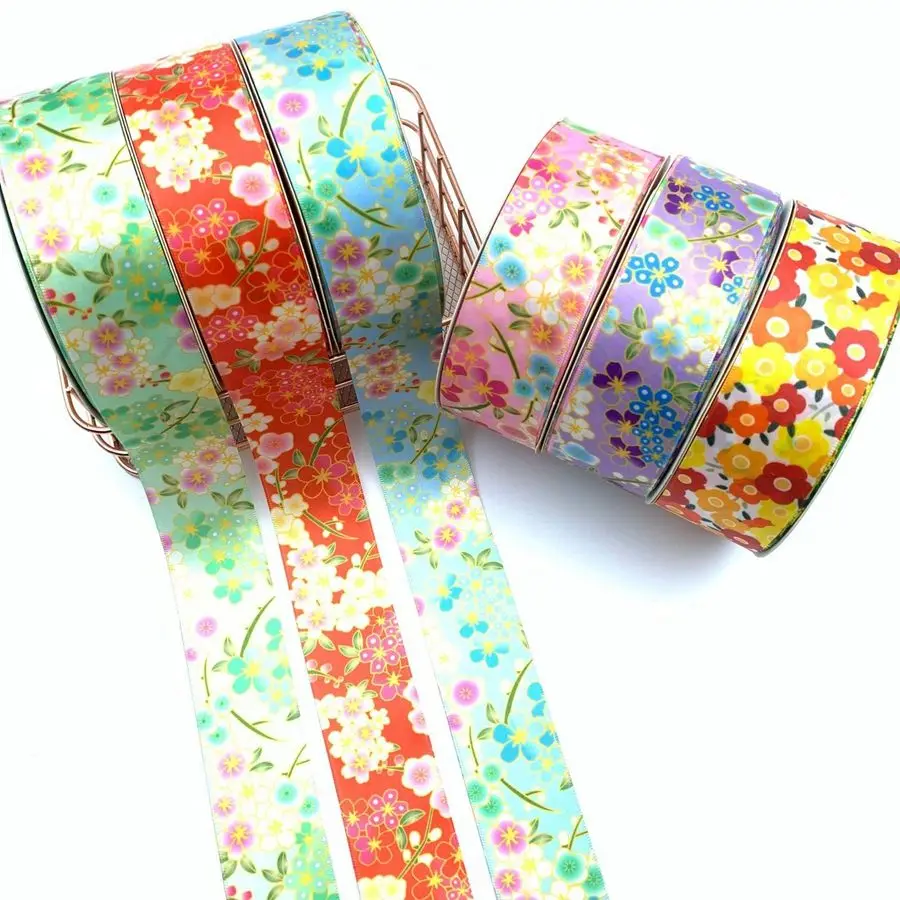 열 전달 기모노 꽃 새틴 리본, 맞춤형 디자인, 일본 시리즈, 50 야드, 38mm