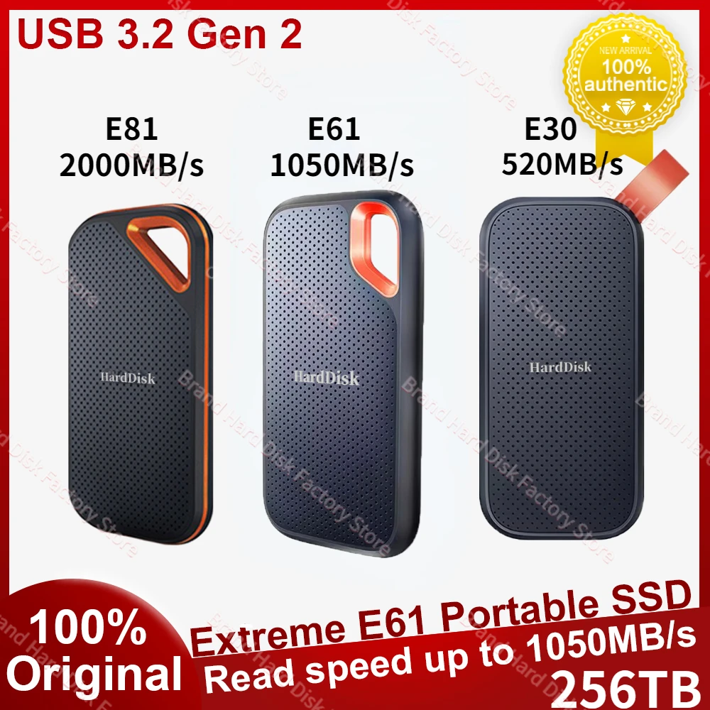 

256TB Extreme E61 Portable SSD 1TB 2TB 4TB V2 USB3.2 Gen2 Type-A/C External Solid State Drive Storage Disk Hard for PC Mac ps5