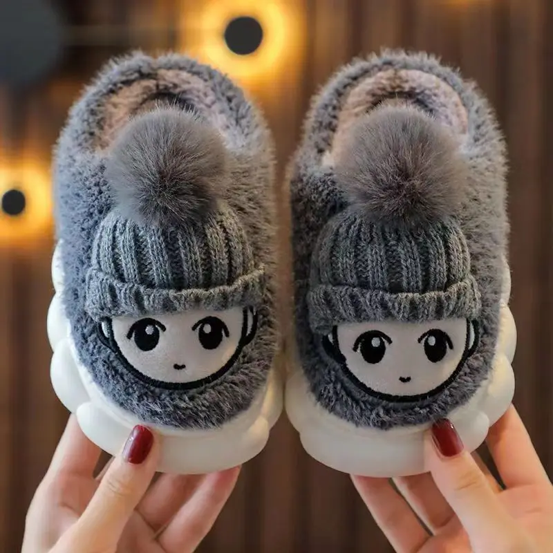 Cute Cartoon Anime Slippers Boy Winter Indoor Home Non-slip Floor Fur Slippers Girl Children Designer Pink Cotton Slippers