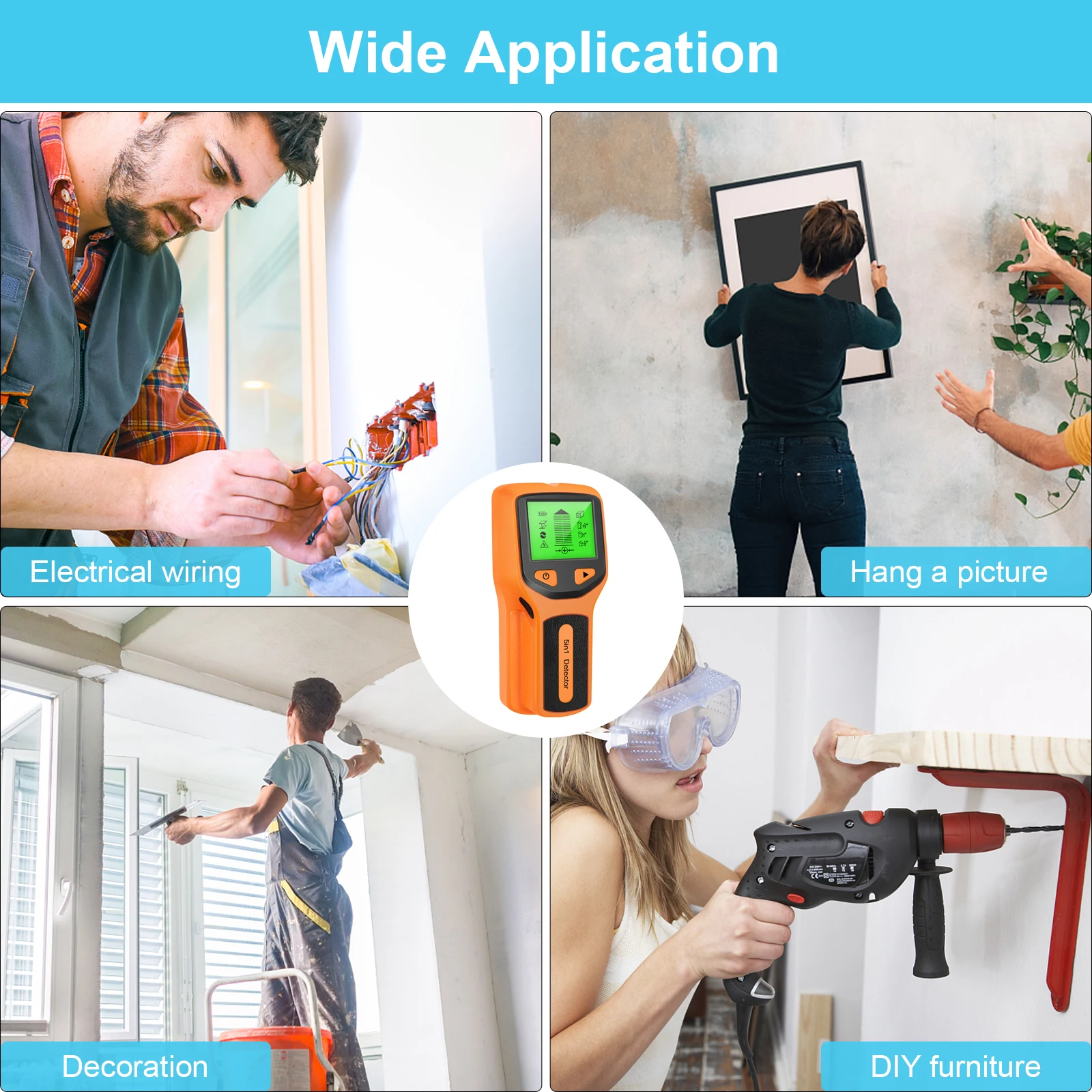 5 In 1 Electronic Wall Detector Finders Multifunctional Handheld Metal Detector Stud Wood Finder Electronic Measuring