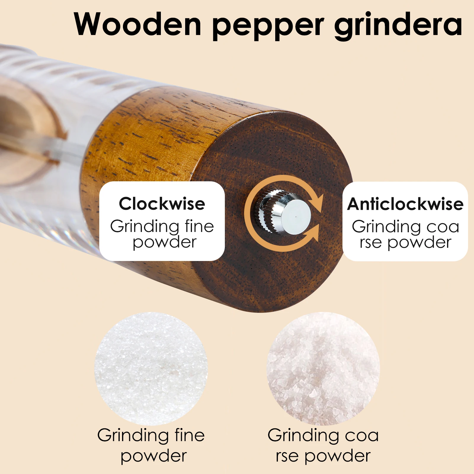 2Pcs Manual Pepper Grinder Wooden Spice Grinder with Adjustable Ceramic Core Sea ​​Salt Grinders for Cooking Kitchen Accessories