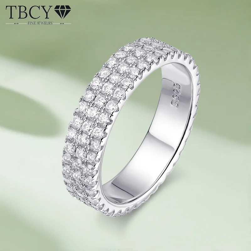 

TBCYD D Color Full Moissanite Rings For Women Men S925 Silver Three-row Diamond Eternity Band Hip-hop Fashion Ring Jewelry Gifts