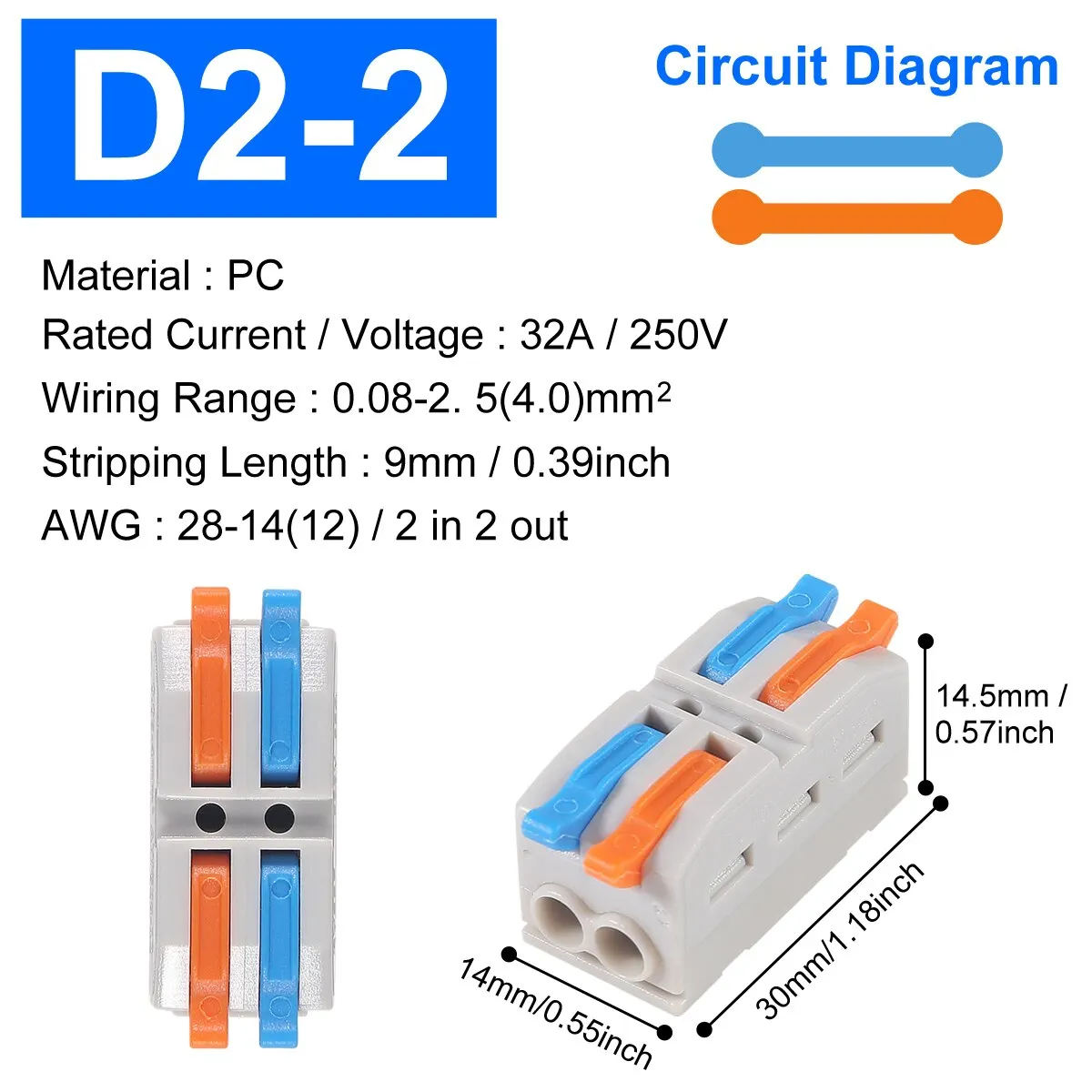 Wire Connector Mini Quick Wire Conductor Connector Universal Compact 2/3 Pin Splicing Push-inTerminal Block 1 in Multiple out Fixing Hole