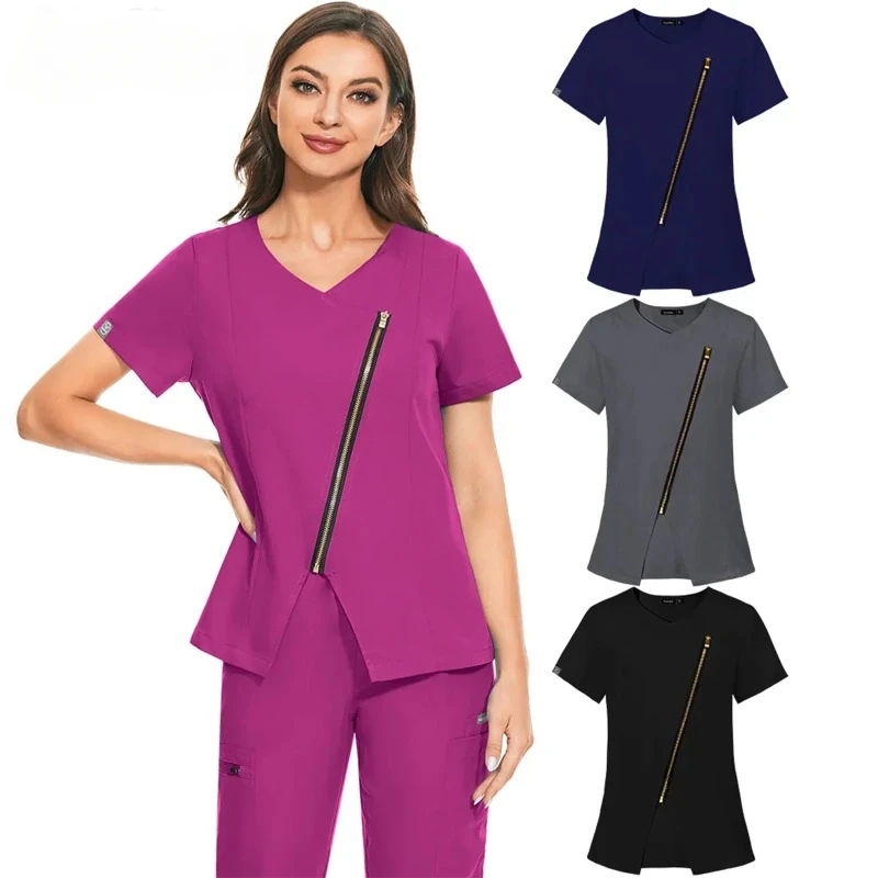 

Fashion Korean Style Workwear Medical Scrub Tops Nurse Uniform Surgery Scrubs Shirt Short Sleeve Doctor Outwear Nursing Uniform