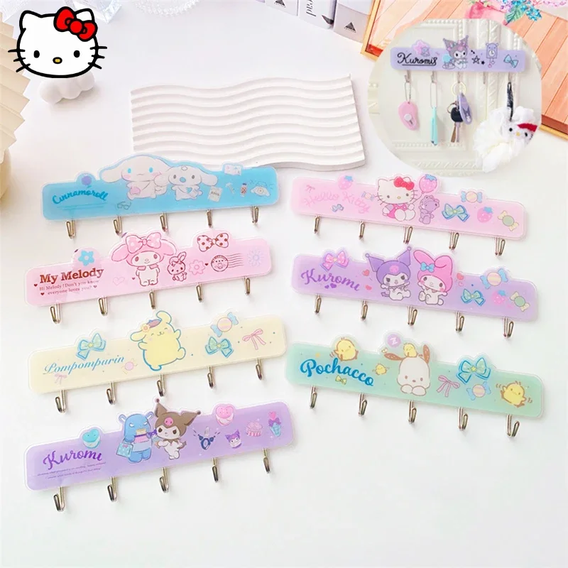 

New Sanrio HelloKitty MyMelody Kuromi Hook Kawaii Anime No Trace Free Punch Wall Storage Sticky Hook Kitchen Bathroom Hook Gift