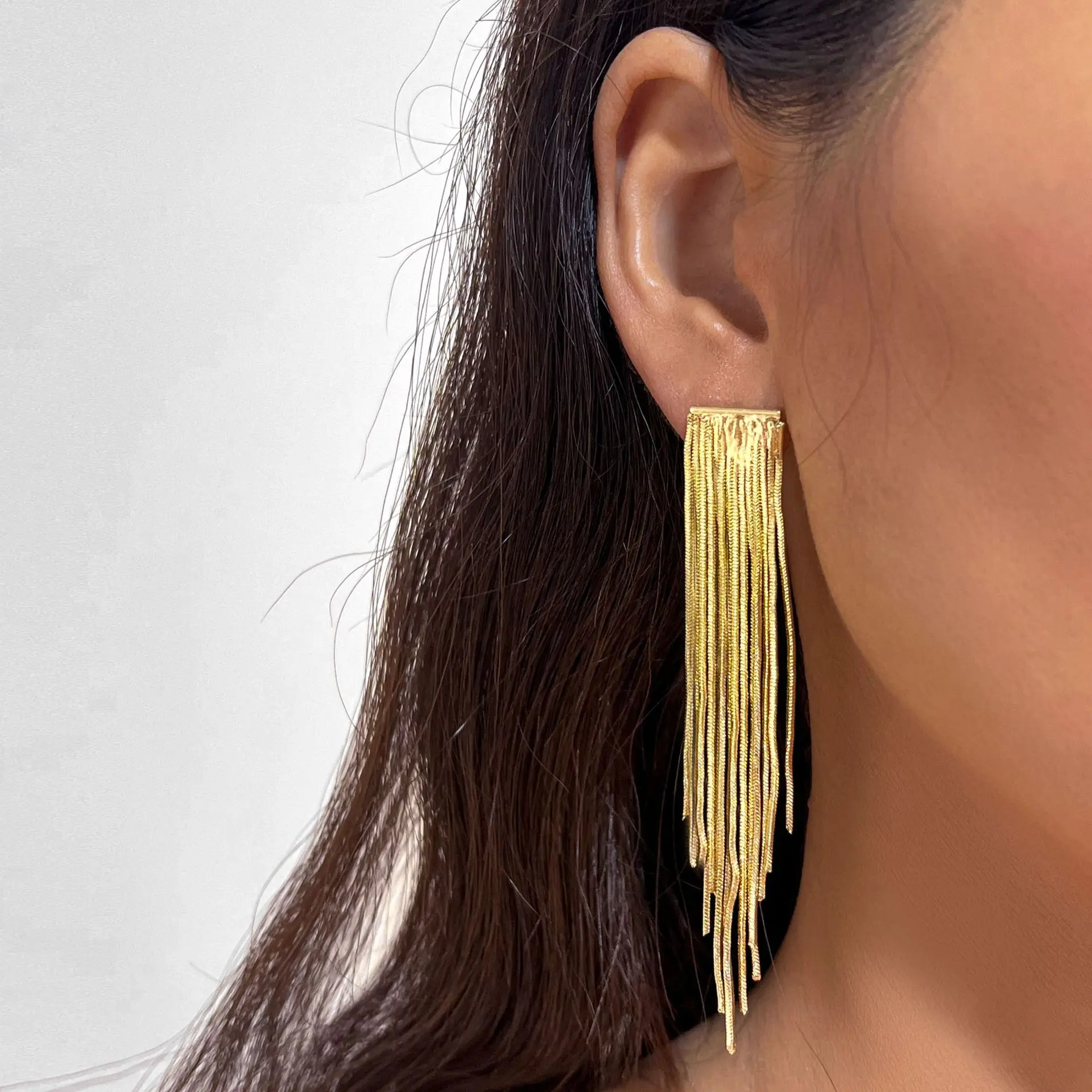 Fashion Statement Earring Long Statement Gold Color Bling Tassel Earrings For Women Female Wedding Daily Pendant Jewelry Gifts