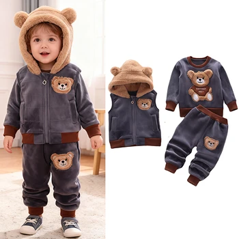 Winter Autumn Baby Boys Girls Clothes Baby Sweatshirt+Pants +Hooded Vest Coat Outfit Set Toddler Infant Warm Clothing Suits 1
