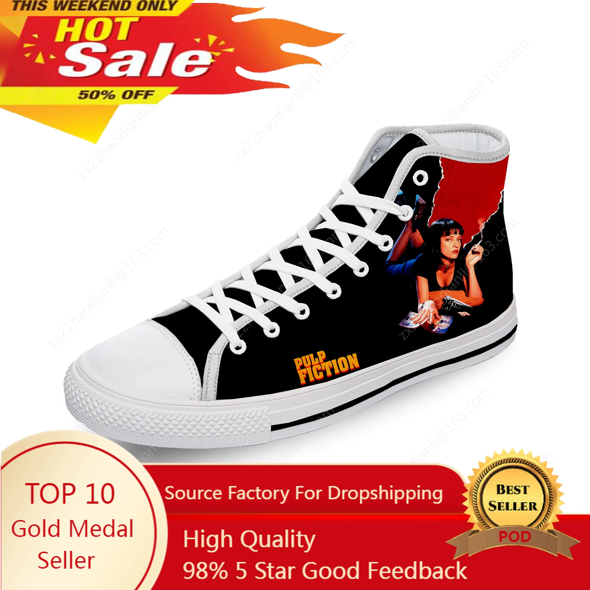 

Classic Movie Pulp Fiction Funny White Cloth Fashion 3D Print High Top Canvas Shoes Men Women Lightweight Breathable Sneakers