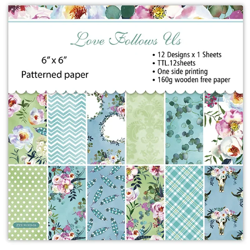 

12pc love flower patterned paper Scrapbooking paper pack handmade craft paper craft Background pad
