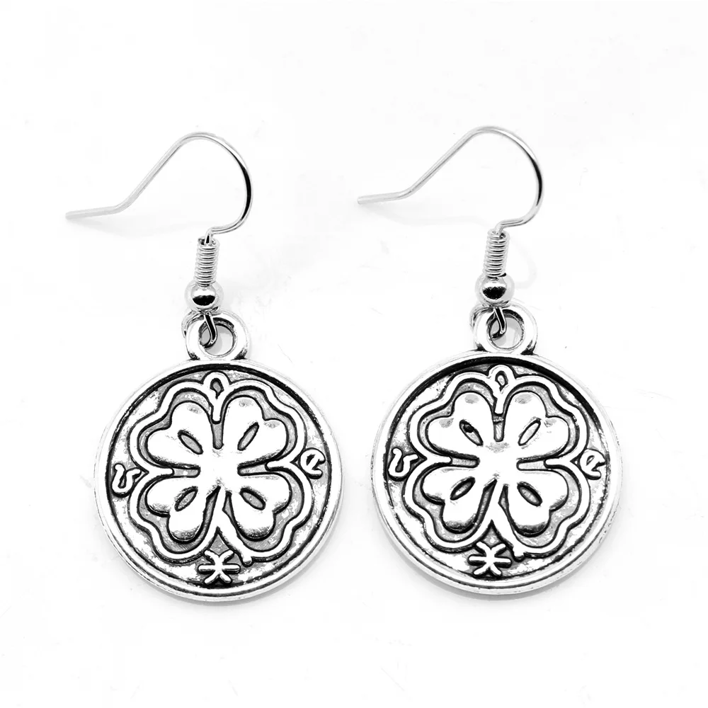 

1 Pair Round four-leaf Clover Earrings For Teens For Jewelry 20x24mm