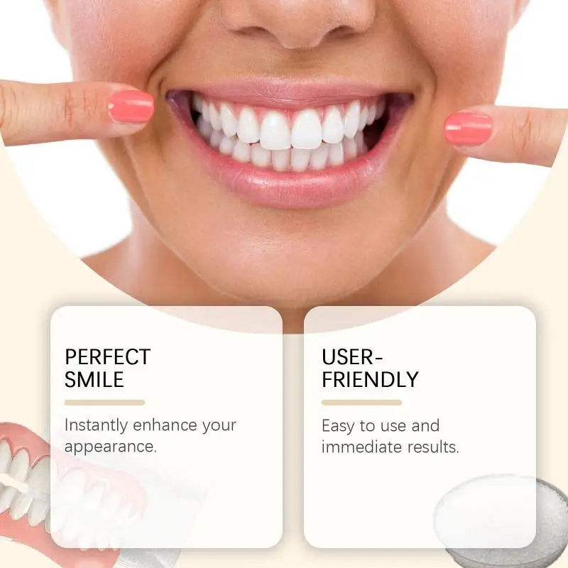 1세트 안전 실리콘 상하악 베니어 풀 덴쳐 가짜 치아 완벽한 웃음 베니어 틀니 페이스트 가짜 치아 여성 남성용