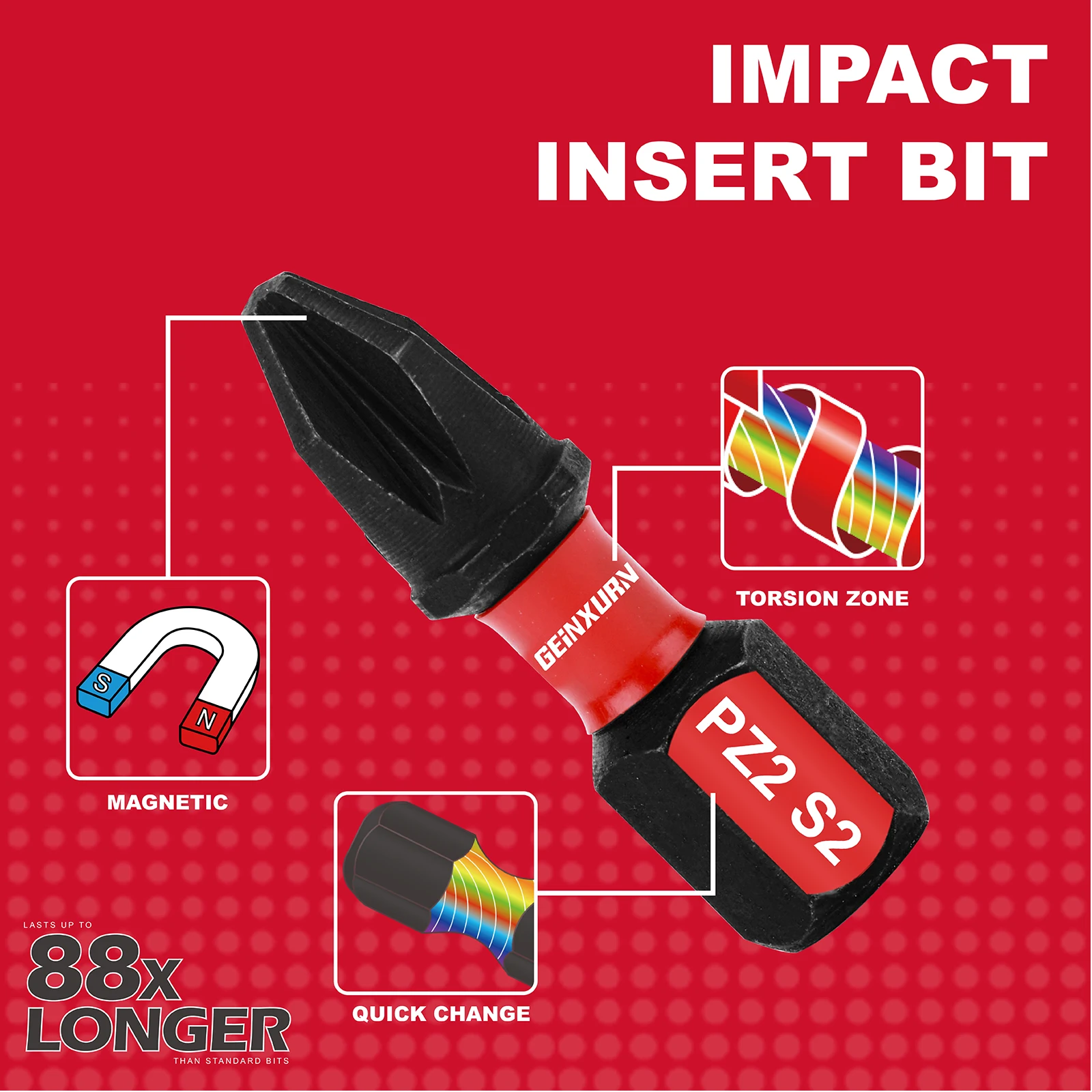 Screwdriver Set Geinxurn 1Inches Pozidriv #2 PZ2 Impact Tough S2 Alloy Steel Screwdriver Bits Set