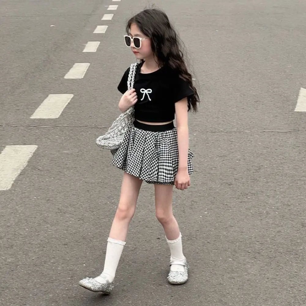 Fashion Lace Up Teens Bow T-shirts Short Sleeve Korean Style Slim Crop Top Summer Sweet Girl's Top Students