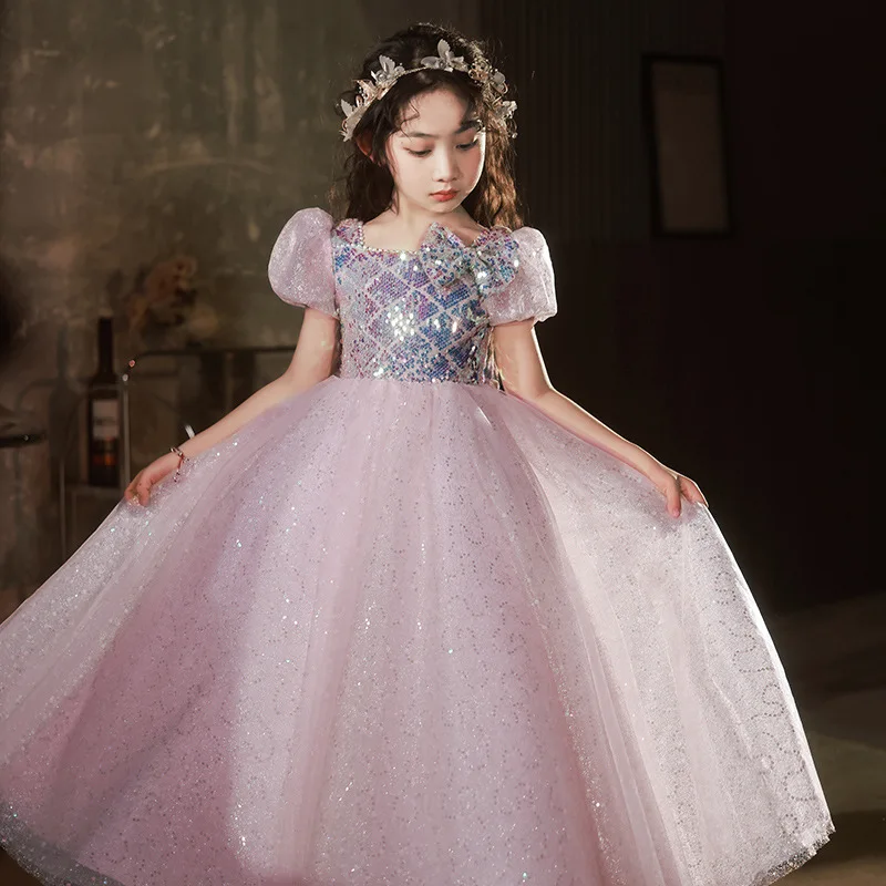 

Child Formal Occasion Dresses Kids Princess Wedding Party Dress Girls Pink Sequin Luxury Long Evening Gown Pageant Cocktail Prom