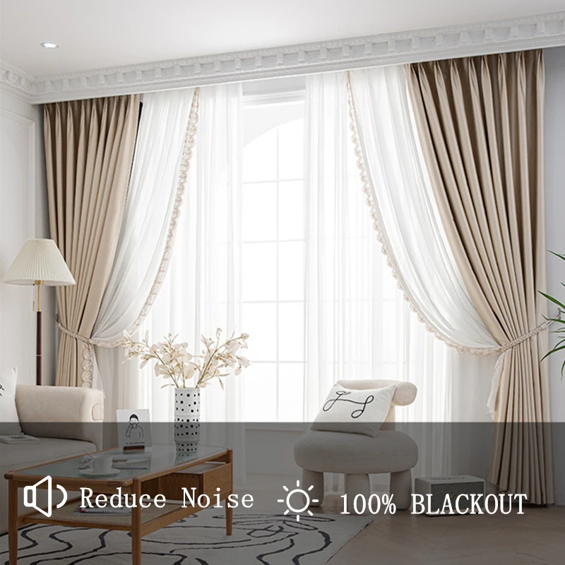 100% Full Blackout Curtains Custom Made Thermal Insulation Reduce Noise Solid Color Jacquard Bedroom Living Room Curtains 3