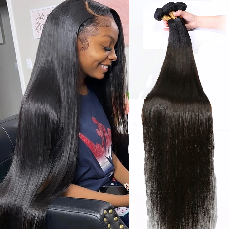 

Brazilian Hair Weave Human Hair Bundles Bone Straight Bundles 30 32 34 40 Inch 100% Remy Human Hair Bundles Remy Hair Extensions