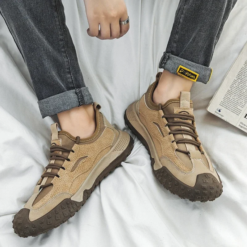Outdoor Men Hiking Shoes Anti-slip Platform Men Sneakers Retro Leather Jogging Shoes Fashion Wear-resistant Trekking Shoes Male 5