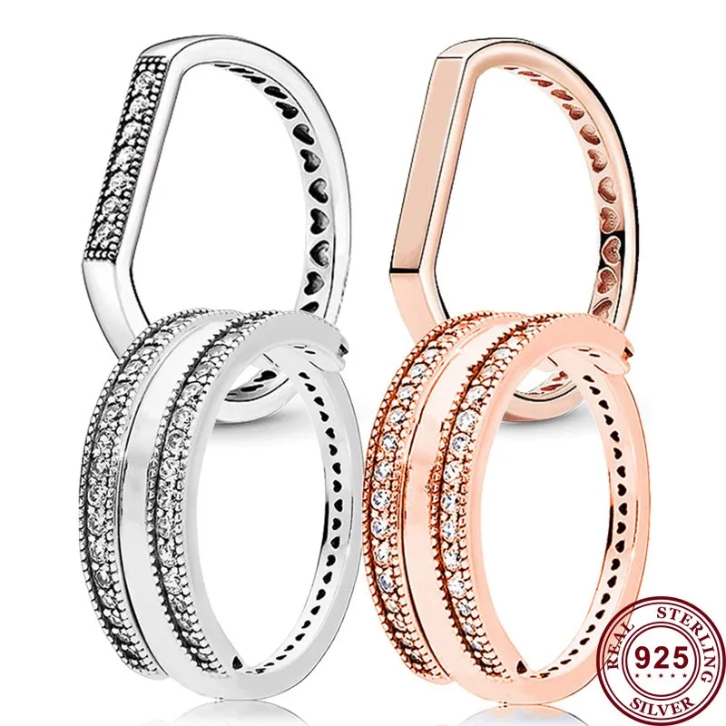 

New Hot 925 Silver Exquisite Flat Bottom Three Layer Inverted Women's Logo Ring Wedding High Quality Diy Fashion Charm Jewelry