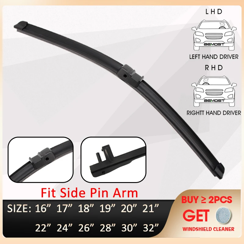 

Wiper Blade Fit Side Pin Arm 16"17"18"19"20"21"22"24"26"28"30"32" Windscreen Windshield Rubber LHD / RHD Car Accessories