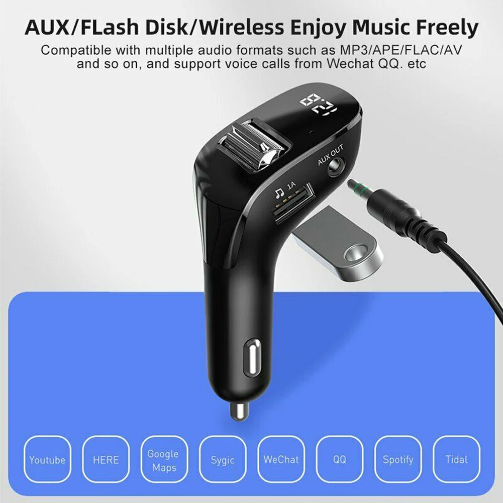 Car FM Transmitter Wireless Bluetooth 5.0 Aux Handsfree Kit Dual Ports USB  Charger Auto Radio FM Modulator MP3 Music Player