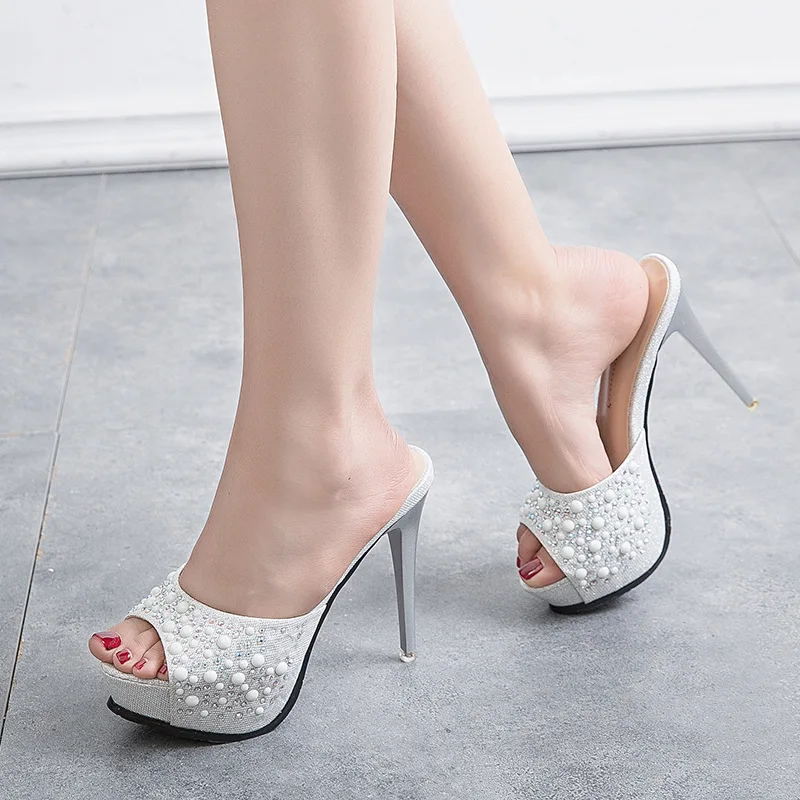 

Женские сандалии на платформе, кожаные, черные, серебристые, с открытым носком, на шпильке 12 см