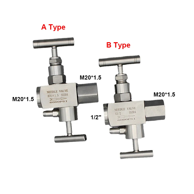 Stainless steel Pressure Gauge Needle Globe Valve 1/2"-M20*1.5 High Pressure Multi-Function Needle Valve