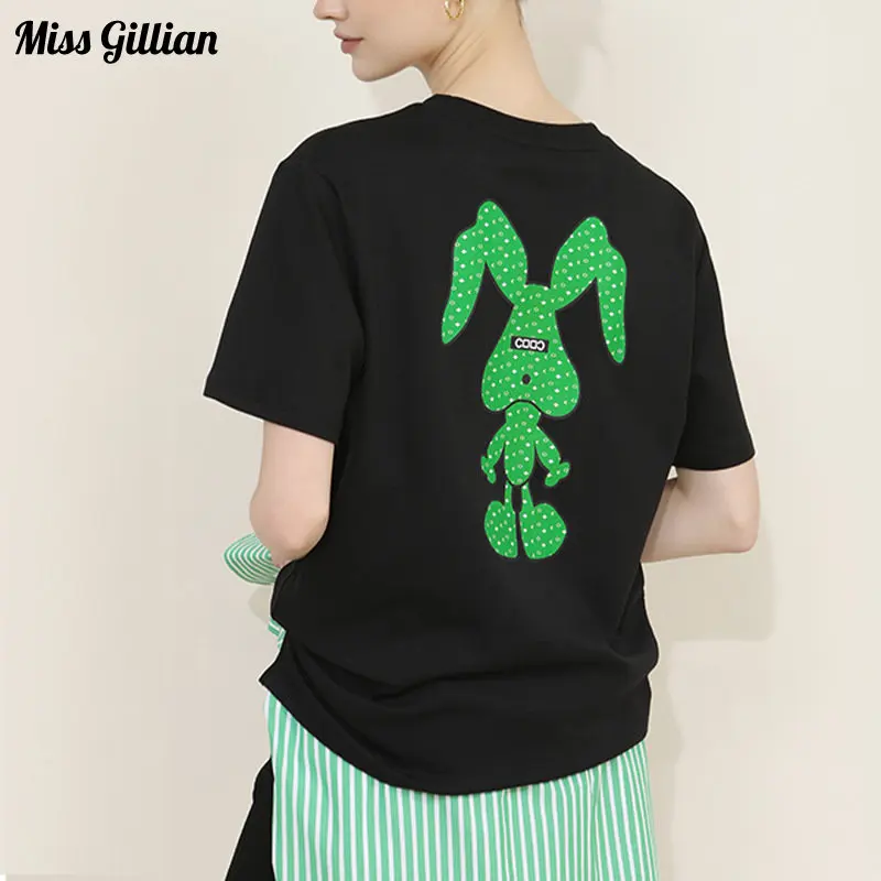

Casual T-shirts Rabbit Print Loose O Neck Short Sleeve Top Women Clothes Summer 2023 Fashion Solid Color Basic Graphic T Shirts