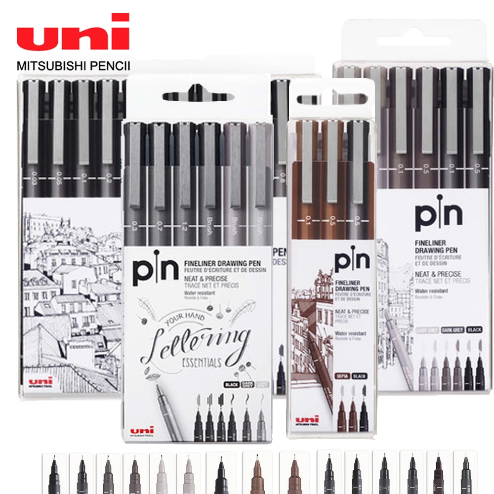 Japanese Uni Needle Gel Pen Waterproof Brush Soft Head Slash Pen Drawing  Hand-painted Sketch Set PIN-200 Art Supplies