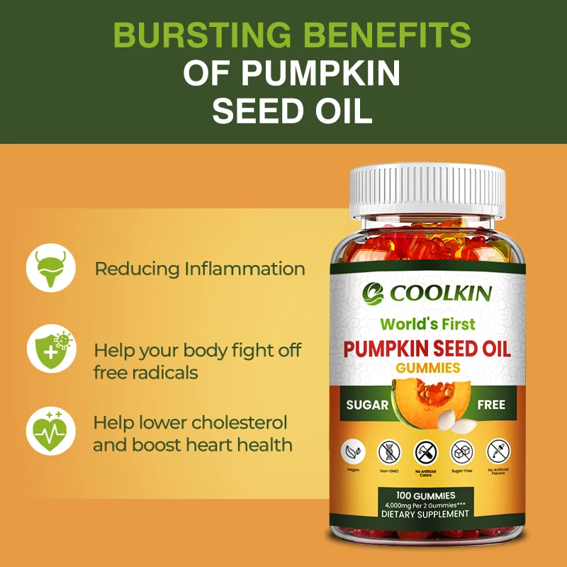 Sugar-Free Pumpkin Seed Oil Gummies (4,000 Mg/serving) Support Hair Growth, Prostate Health, Immune and Urinary Tract Support
