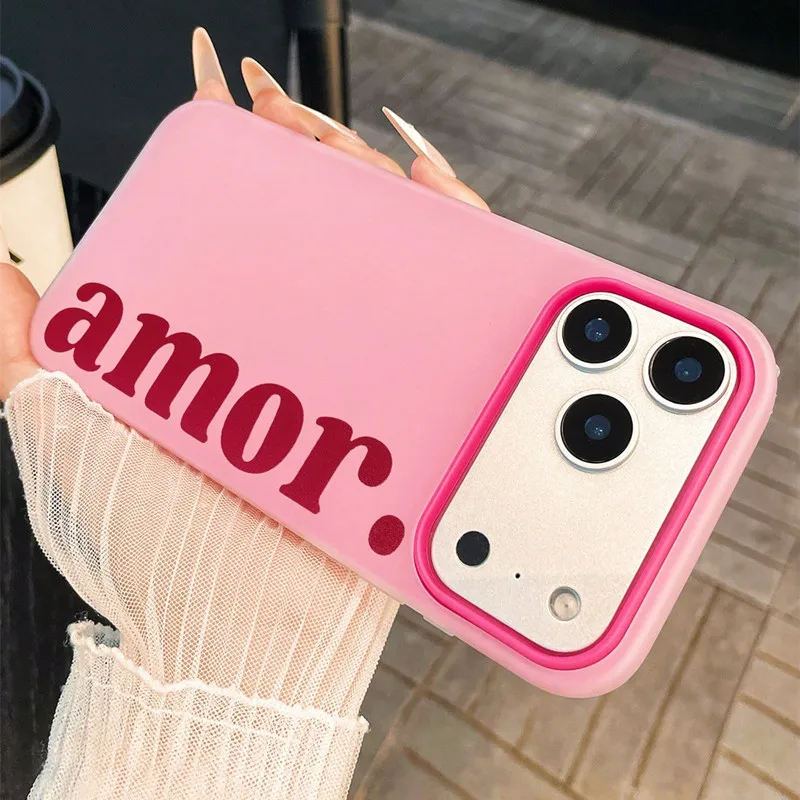 Personalized Matte Candy Color 2-in-1 Phone Case - Red Amor Letter Print