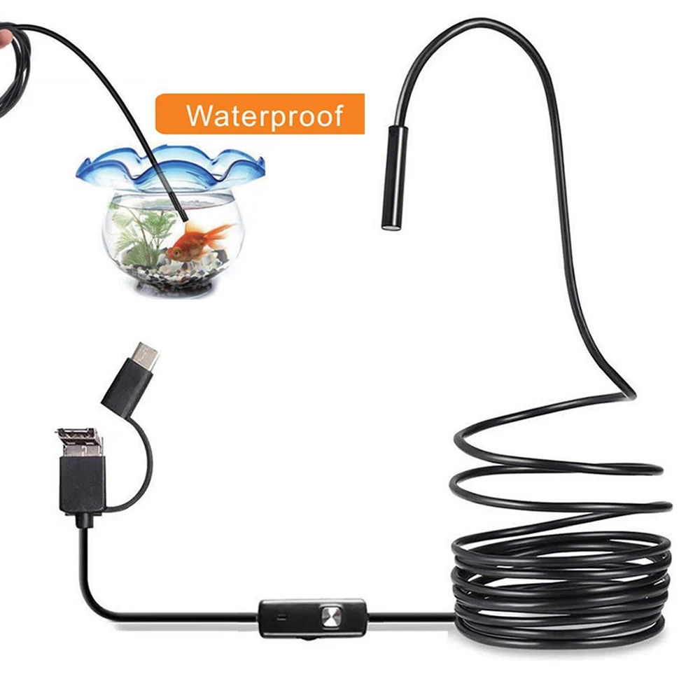 Practical 7MM Android Endoscope 3 In 1 USB/Micro USB/Type-C Borescope Inspection Camera Waterproof IP67 for Smartphone computers 8mm lens usb type c endoscope 2m 5m 10m cable 1200p hd borescope tube waterproof ip67 inspection camera for android windows