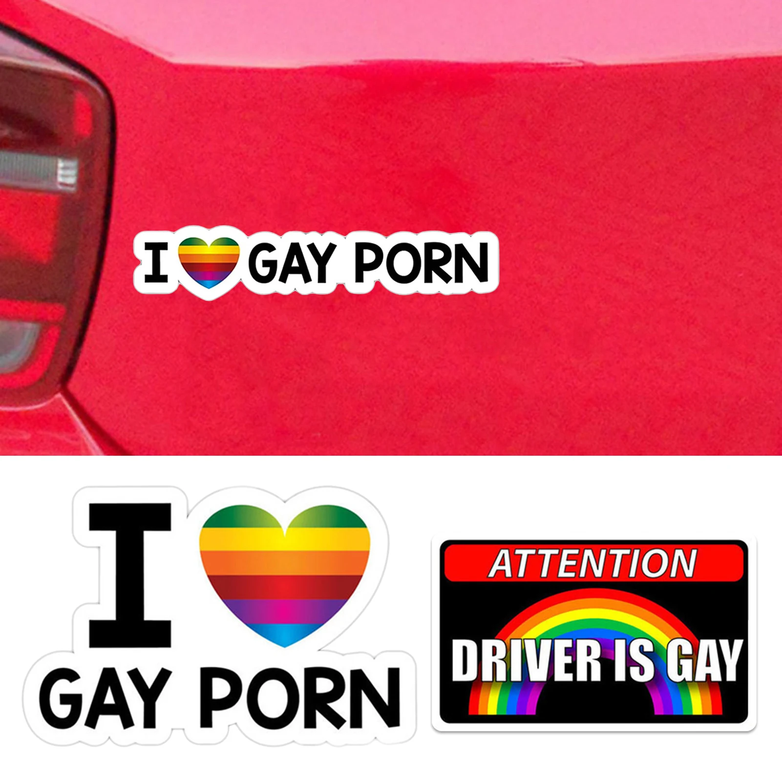 I-Love-Gay-Porn-Car-Decal-13x8cm-Creative-Car-Reflective-Sticker-Auto-Window-Bumper-Rainbow