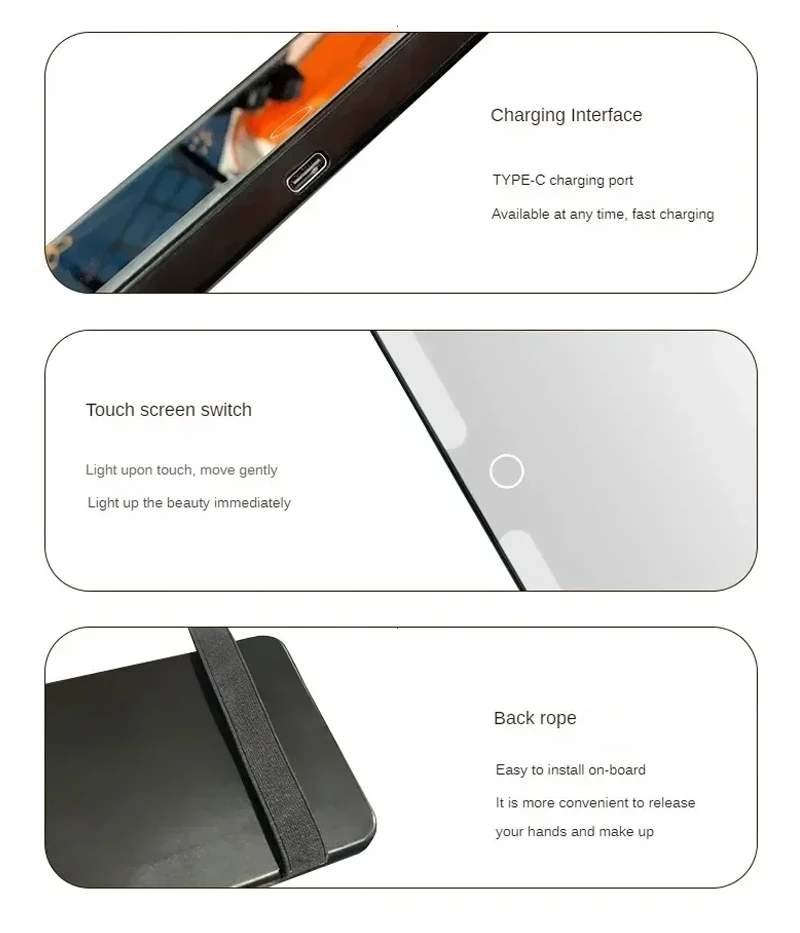 LED Car Sun Visor Vanity Mirror Car Interior Universal Thin Mirrors HD Makeup Mirror Rechargeable Touch Screen Fill Light Mirror