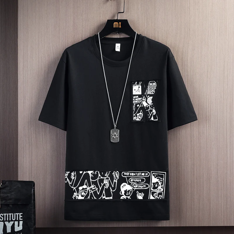 

Hip Hop Loose Mens Streetwear T-shirts Casual Classic 2023 Summer Short Sleeves Black White Tshirt Tees Plus Oversize 3XL 4XL