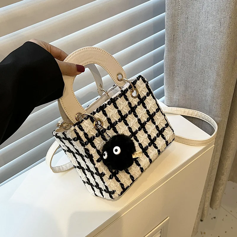 Mini Small Square Bag Classic Plaid Women Bags Woolen Brand