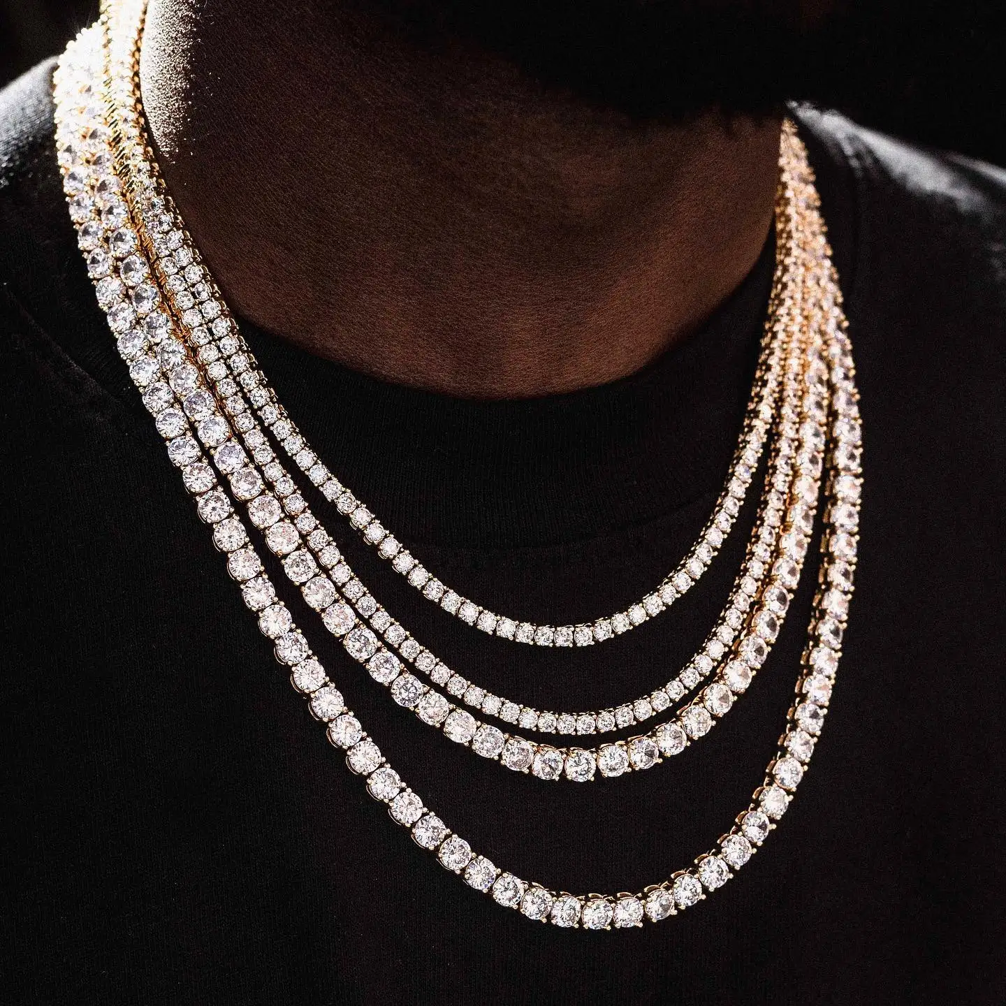 US7 3/4/5MM Tennis Chain Necklace Set 