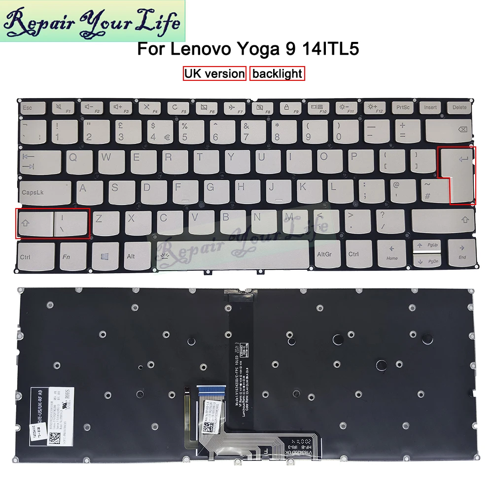 Teclado Retroiluminado Latino hb uk para Lenovo Yoga 14itl5 Notebook Hebraico Pp4vb-uk Sn20t82268 Sn20t82280 - Imagem 5