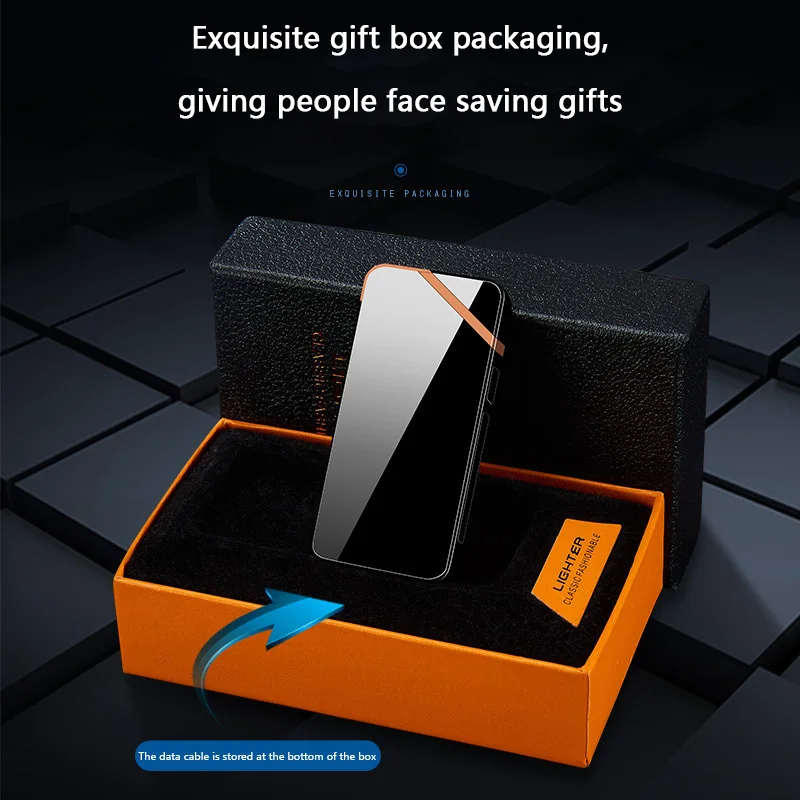 Metal Windproof Cigarette Lighter Portable Dual Arc Electric Flameless Plasma Touch Sensing Outdoor Cigar Gift for Men