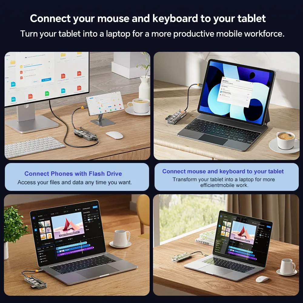 USB Hub Adapter 6 in 1 USB HUB Type-c to HDMI-Compatible 4K TF PD 100W for Macbook Pro USB 3.0 Hub Laptop Tablet